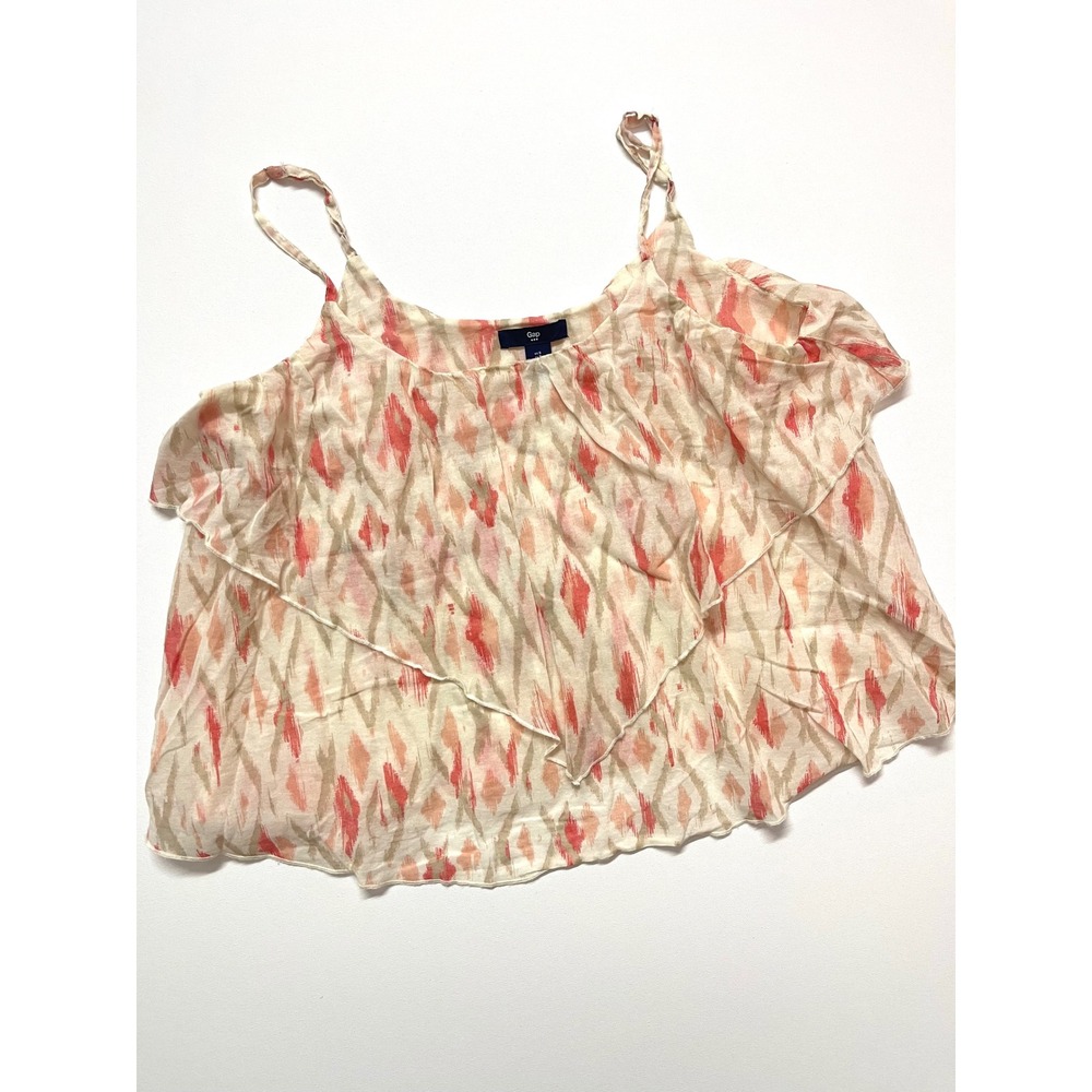 Gap Womens Small Pink Ikat Diamond Ruffle Tiered Cami Top Cotton Boho Sleeveless